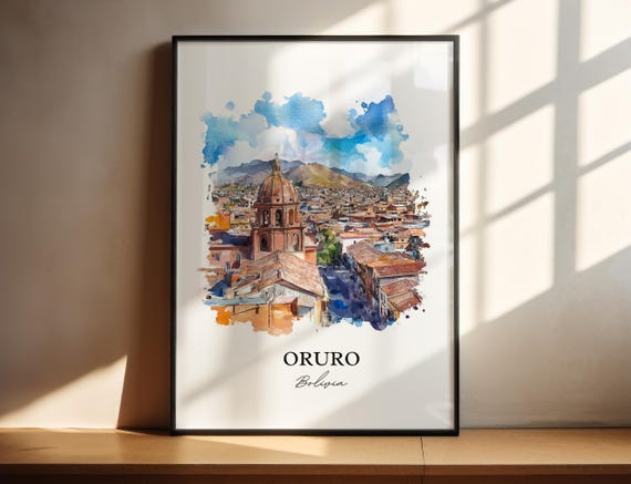 Oruro Wall Art Print Bolivia Watercolor Gift Travel Poster Housewarming