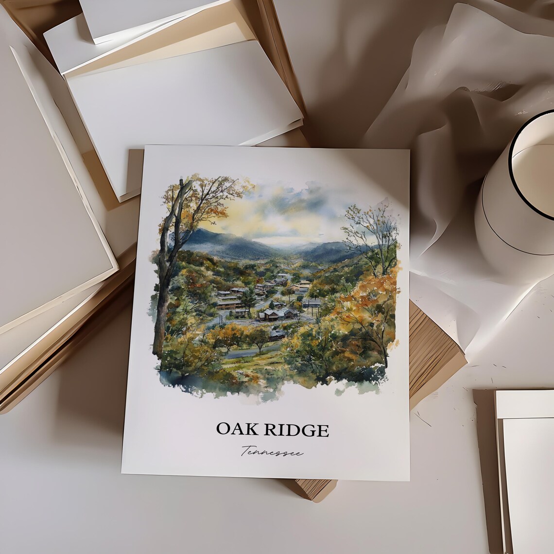 Oak Ridge Tennessee Golden Autumn Valley Watercolor View Poster - Image 5