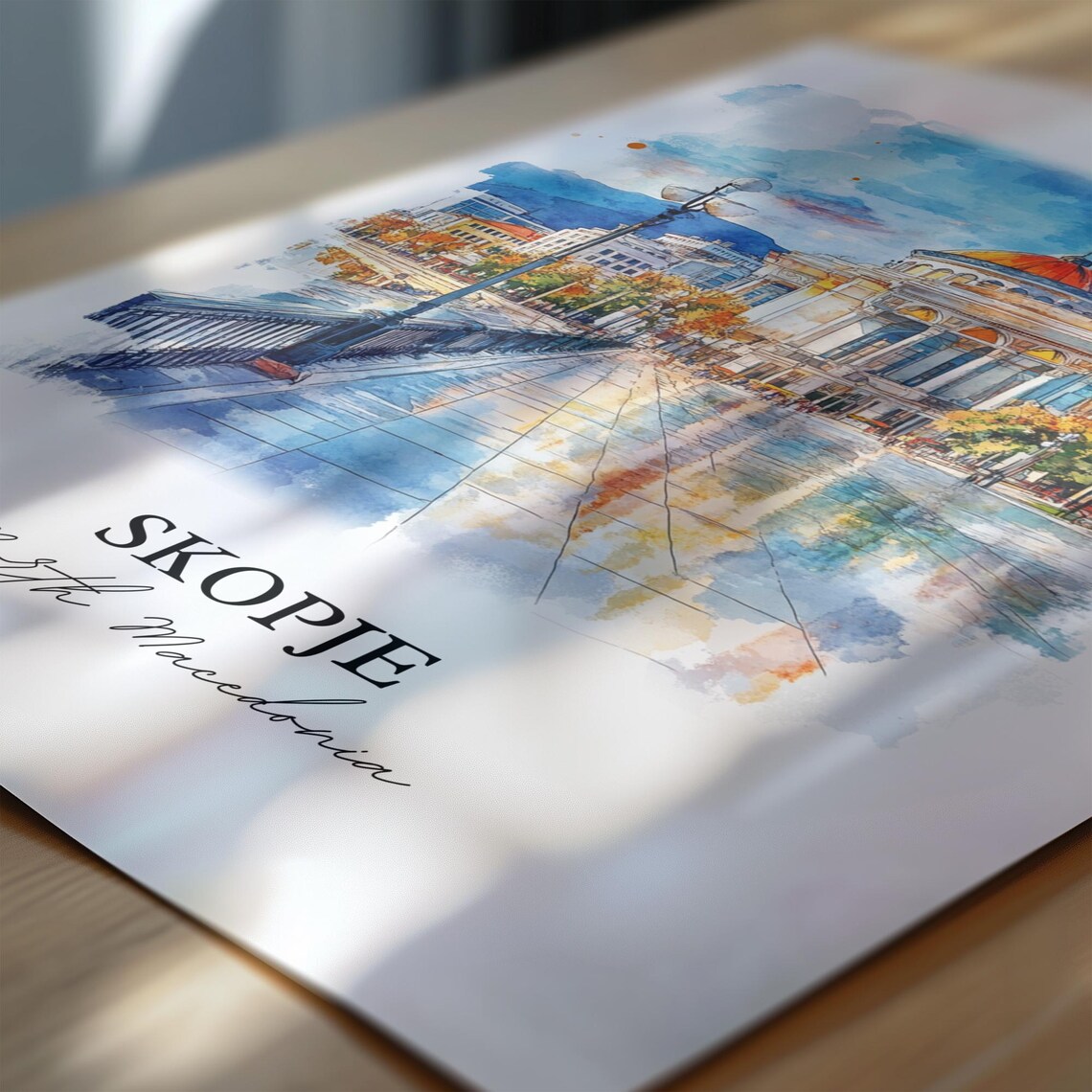 Skopje North Macedonia Watercolor Riverside Domed City Poster - Image 6