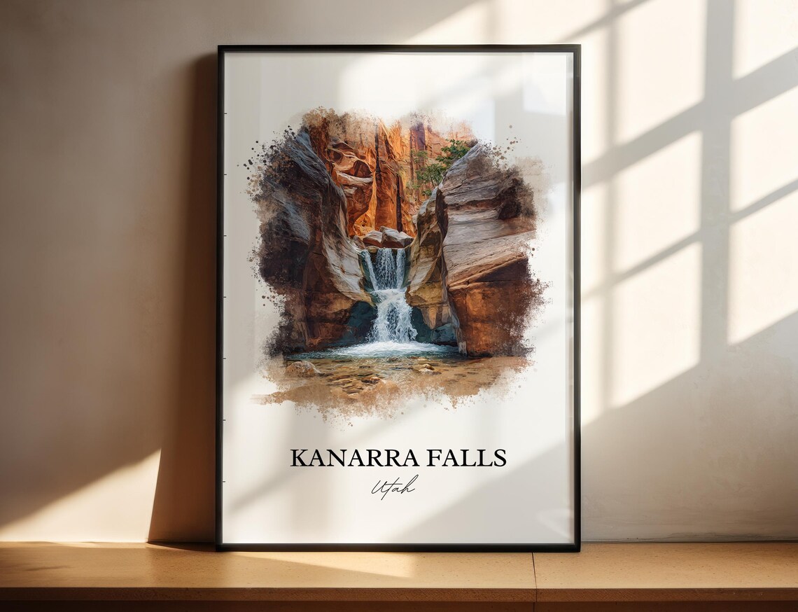 Kanarra Falls Utah Red Slot Canyon Cascade Watercolor Poster