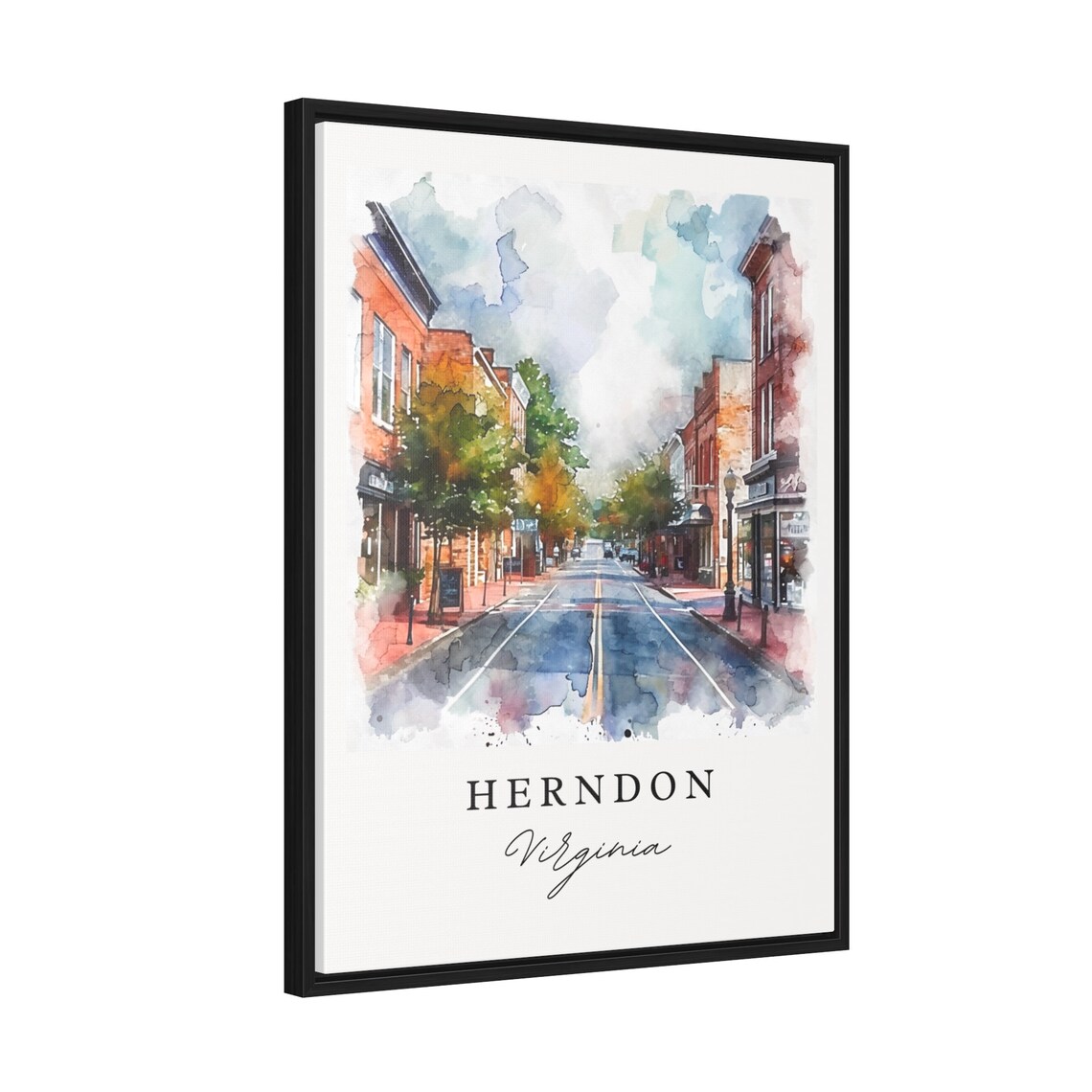 Herndon Virginia Historic Brick Downtown Street Watercolor Poster - Image 2