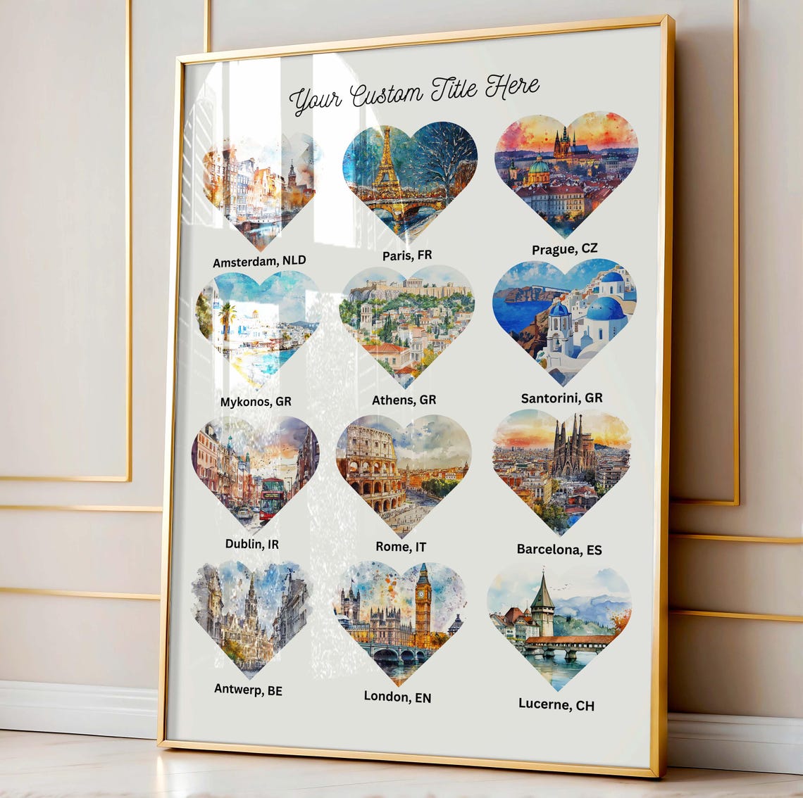 Custom Twelve Heart European City Collage Personalized Travel Poster - Image 6