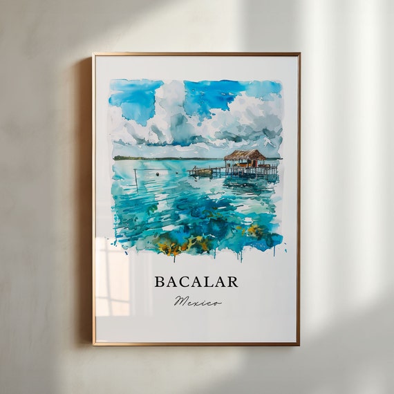 Bacalar Mx Wall Art Bacalar Print Bacalar Mexico Watercolor Bacalar Gift Travel Print Travel Poster Housewarming Gift