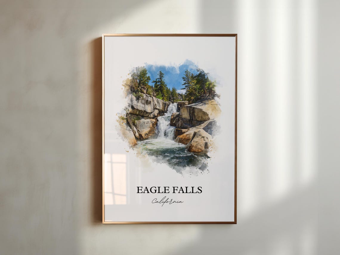Eagle Falls California Rocky Cascade Mountain Stream Watercolor Poster - Image 6