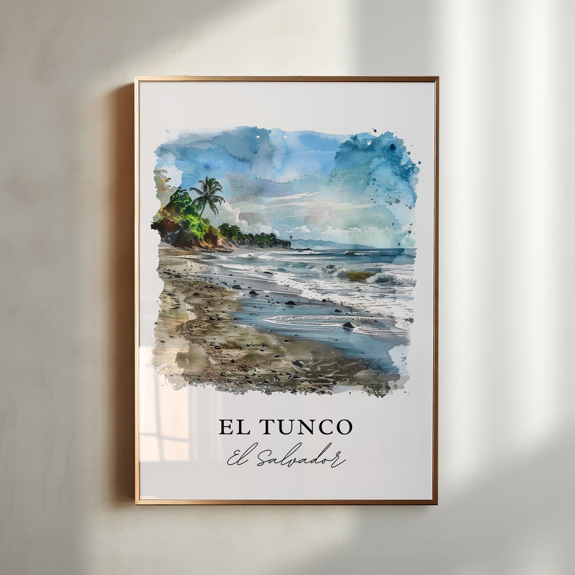 El Tunco El Salvador Watercolor Beach Surf Coast Scenic Art Print