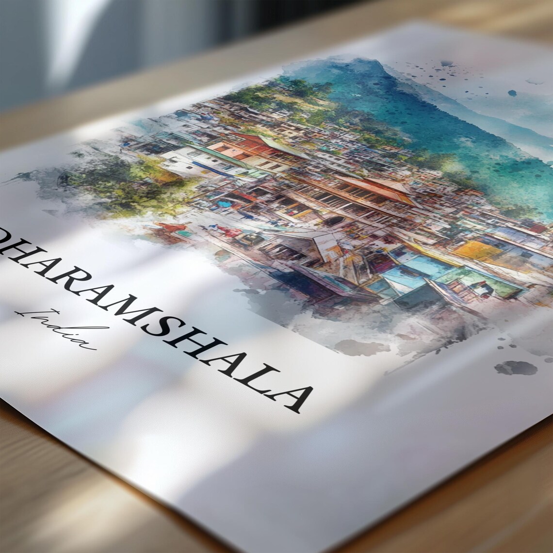 Dharamshala India Watercolor Himalayan Mountain Town Travel Poster - Image 3