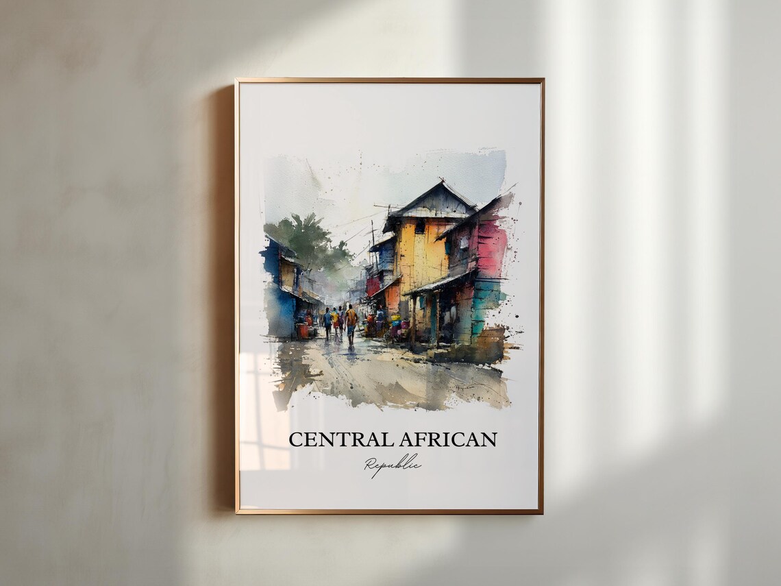 Central African Republic Market Street Watercolor Travel Poster - Image 5