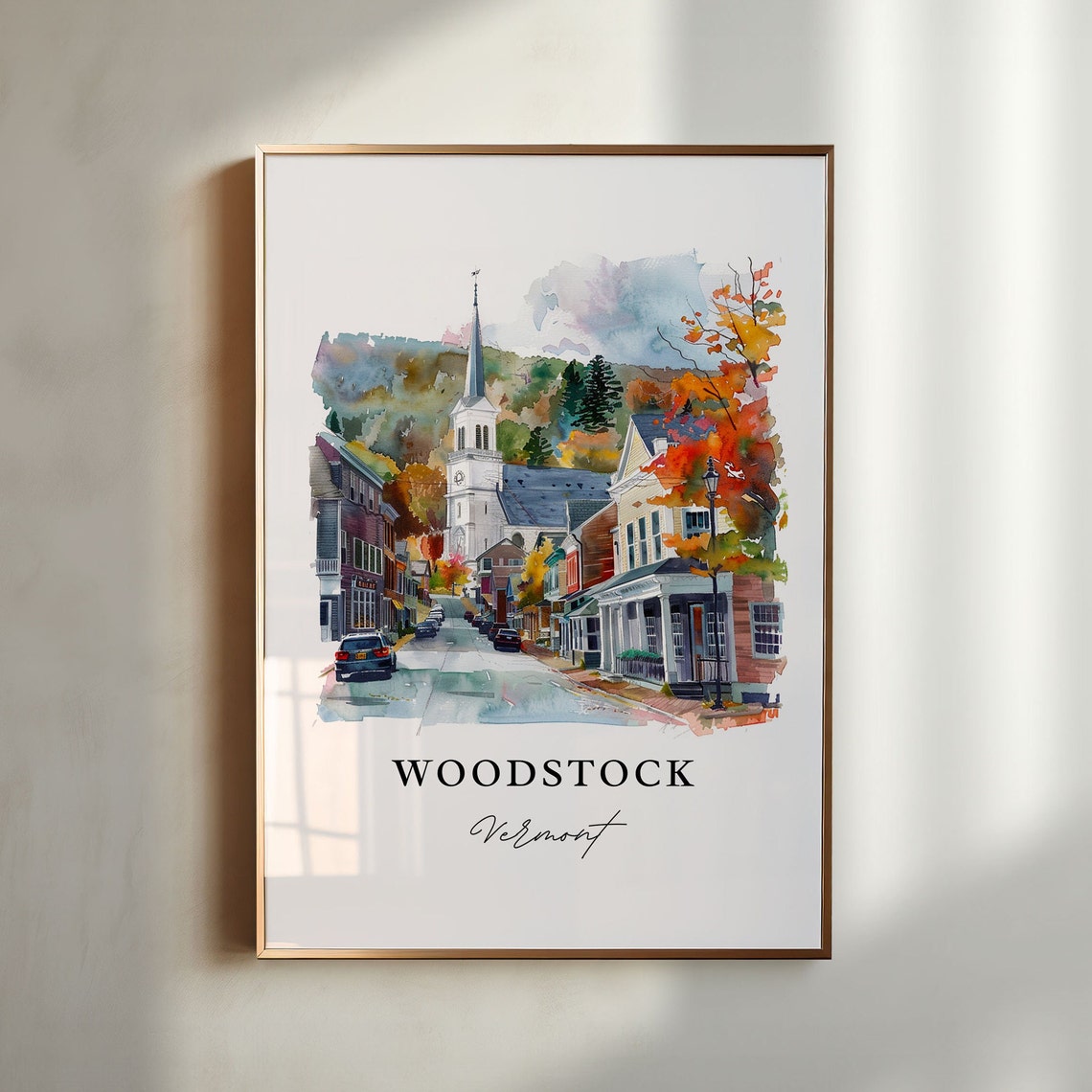 Woodstock Vermont Wall Art Woodstock Print Woodstock Vt Watercolor Woodstock Vt Gift Travel Print Travel Poster Housewarming Gift