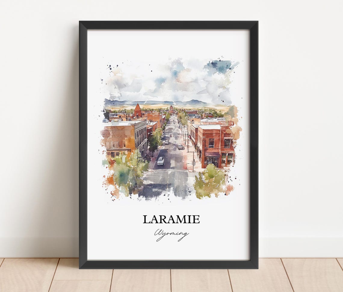 Laramie Wyoming Watercolor Downtown Street Mountain View Poster - Image 3
