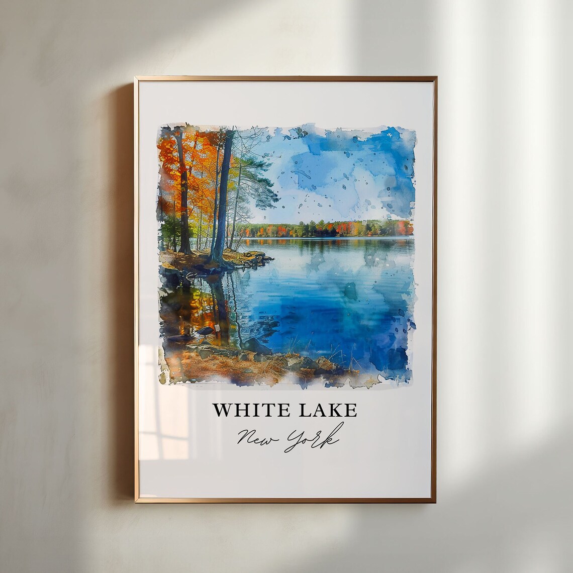White Lake New York Autumn Lakeside Reflections Watercolor Poster