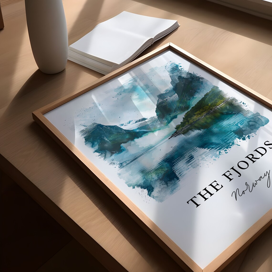 The Fjords Norway Mountain Lake Watercolor Wilderness Travel Poster - Image 5