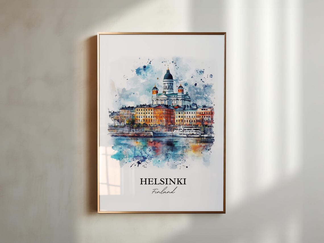Helsinki Finland Cathedral Harbor Waterfront Watercolor City Poster - Image 4
