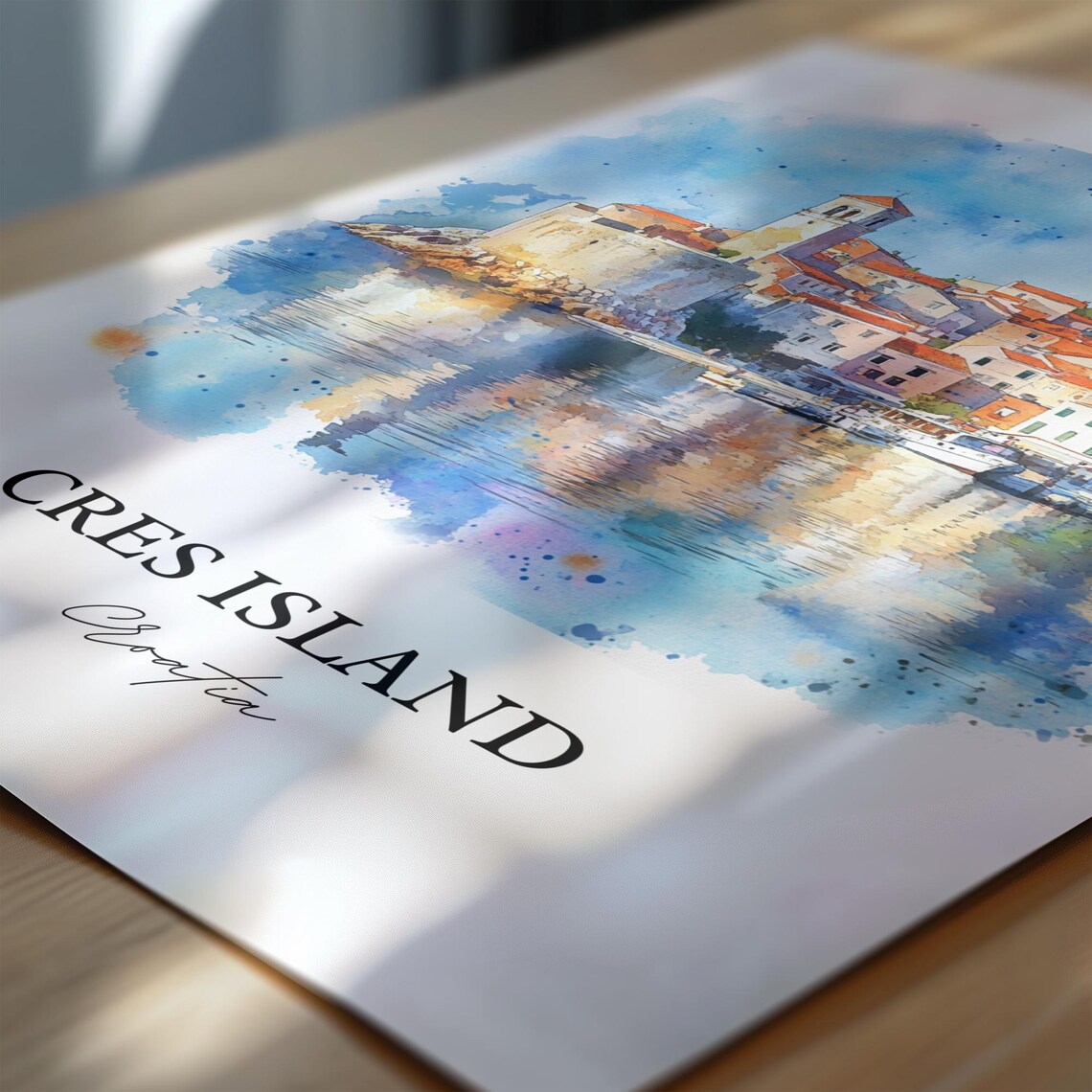Cres Island Croatia Walled Old Town Harbor Watercolor Poster - Image 6