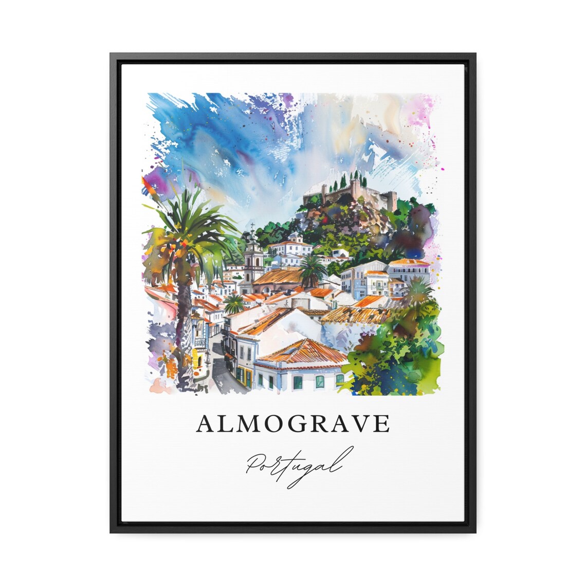 Almograve Portugal Whitewashed Village Watercolor Travel Wall Art - Image 3