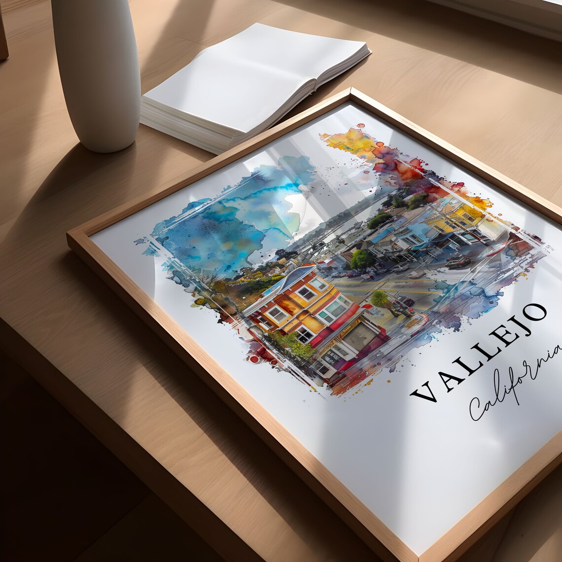 Vallejo California Watercolor Downtown Street Bay View Poster - Image 5