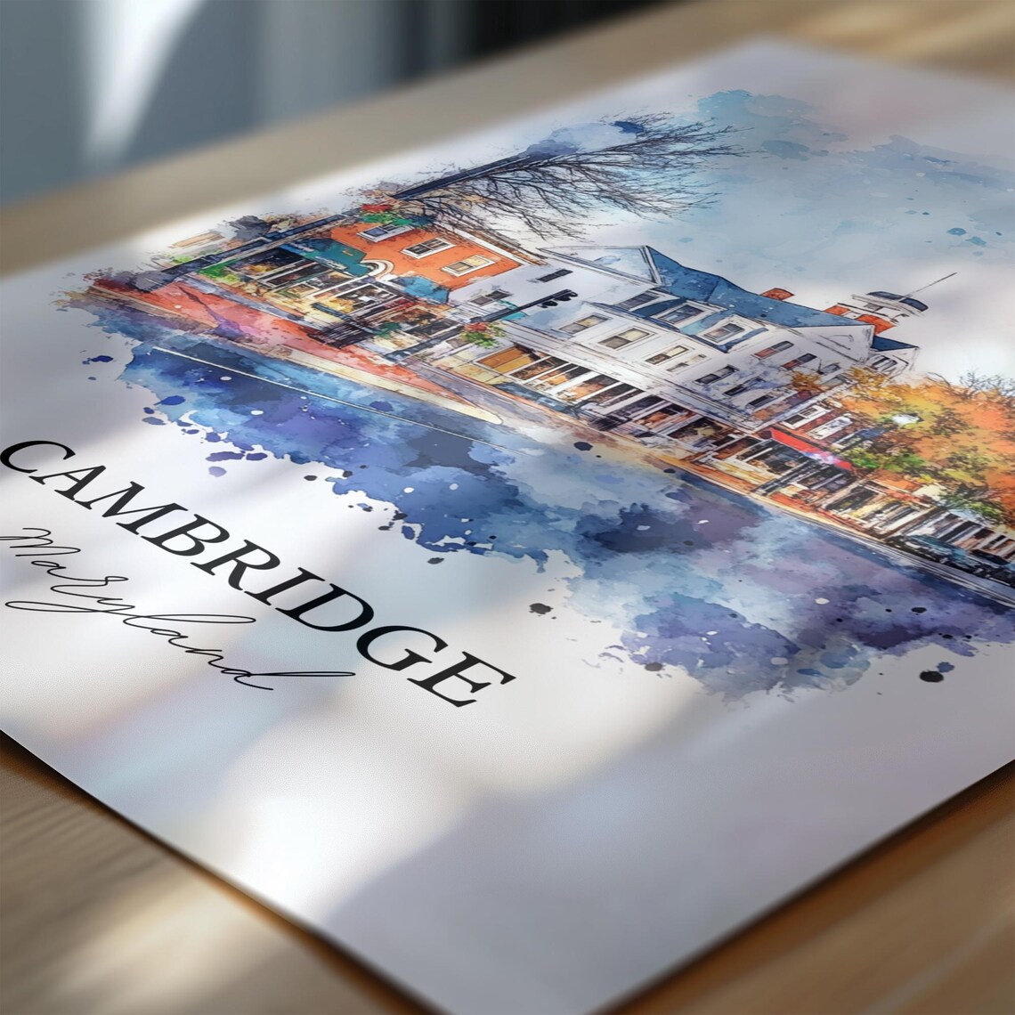 Cambridge Maryland Historic Downtown Street Watercolor Travel Poster - Image 6