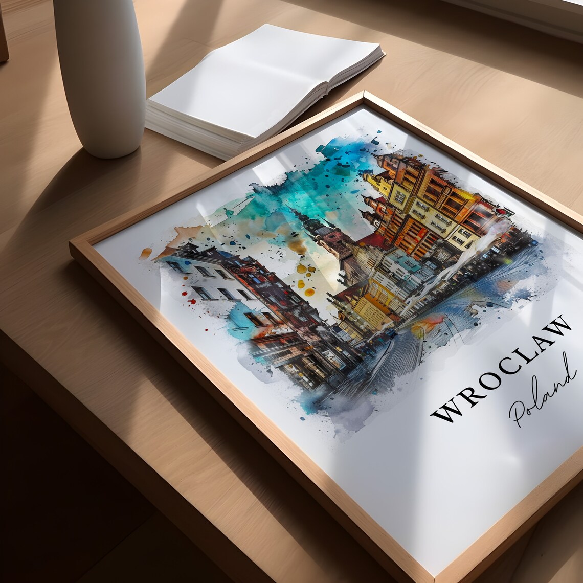 Wroclaw Poland Colorful Market Square Watercolor Travel Poster - Image 5