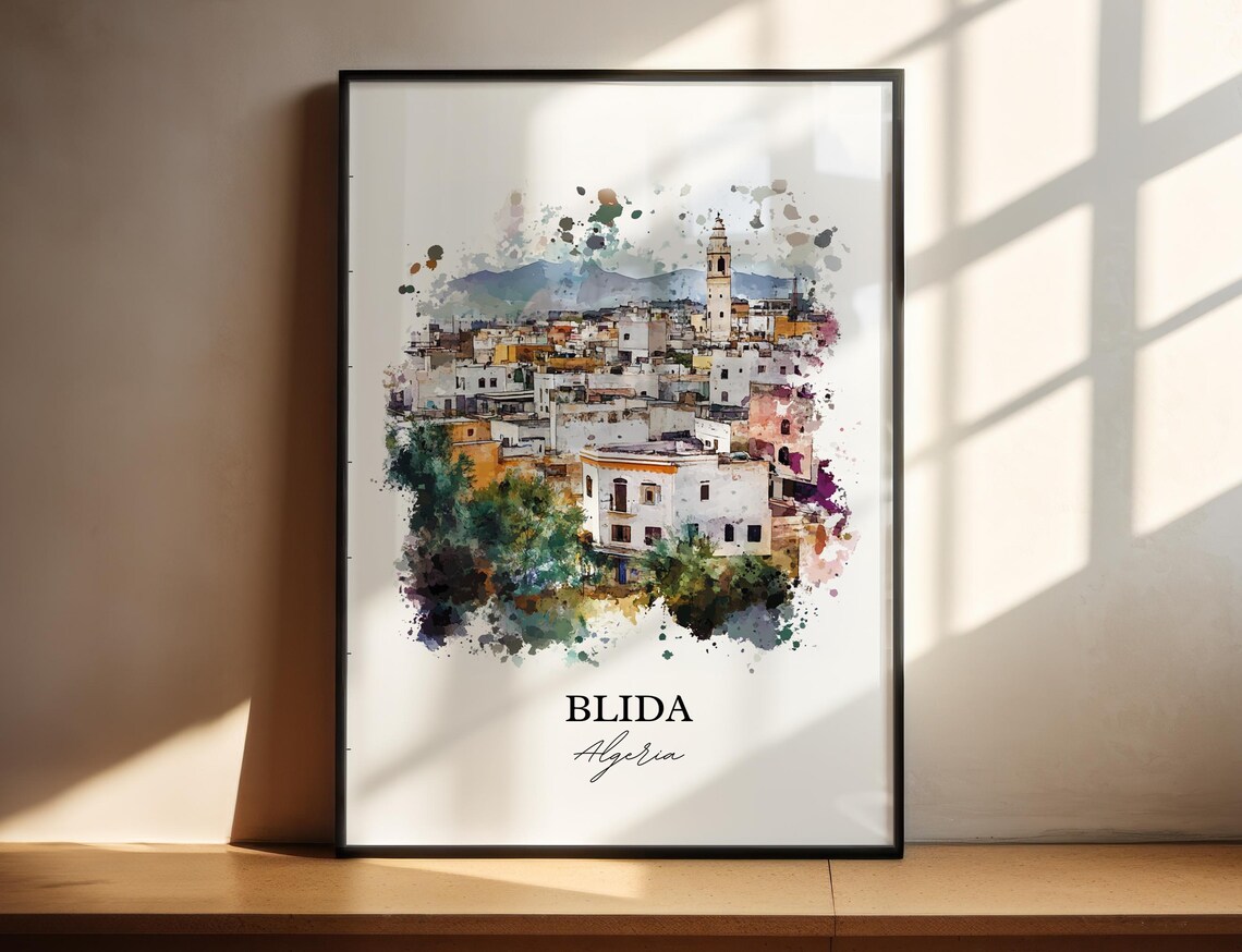 Blida Algeria Old Town Minaret Watercolor City Travel Poster