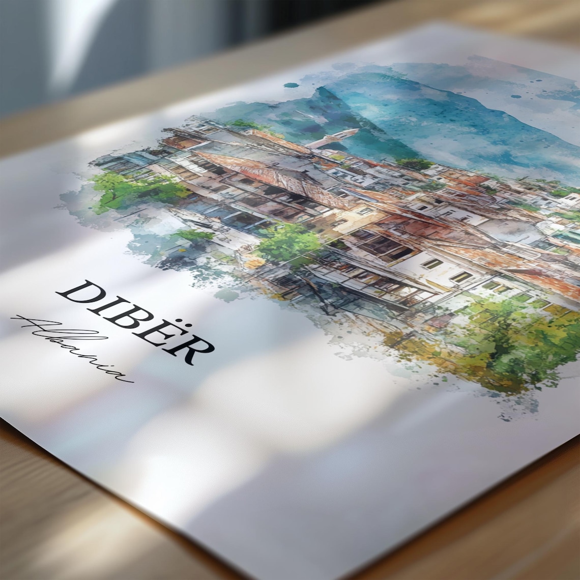 Diber Albania Watercolor Historic Mountain Town Travel Poster - Image 6