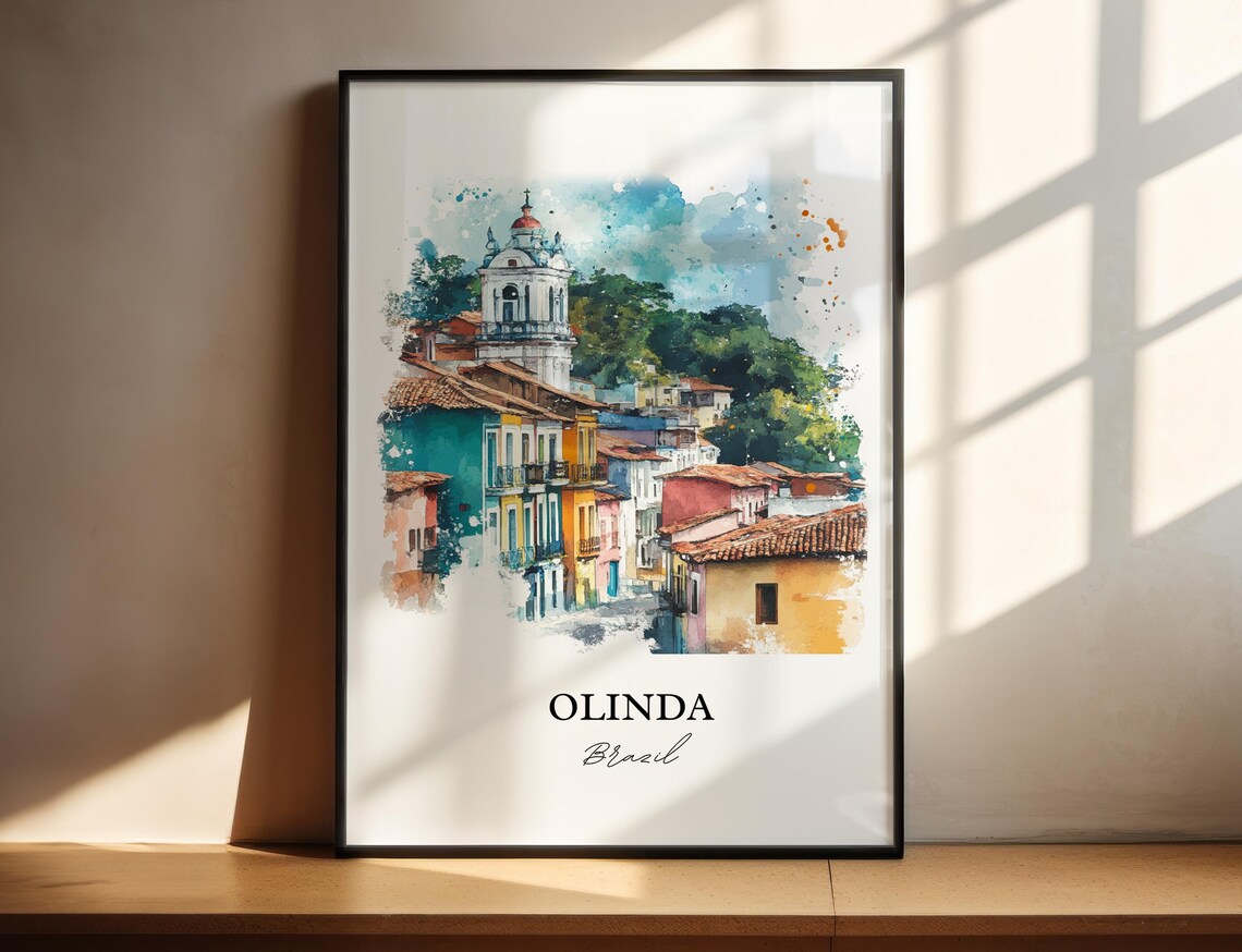 Olinda Brazil Colorful Colonial Town Watercolor Travel Wall Art