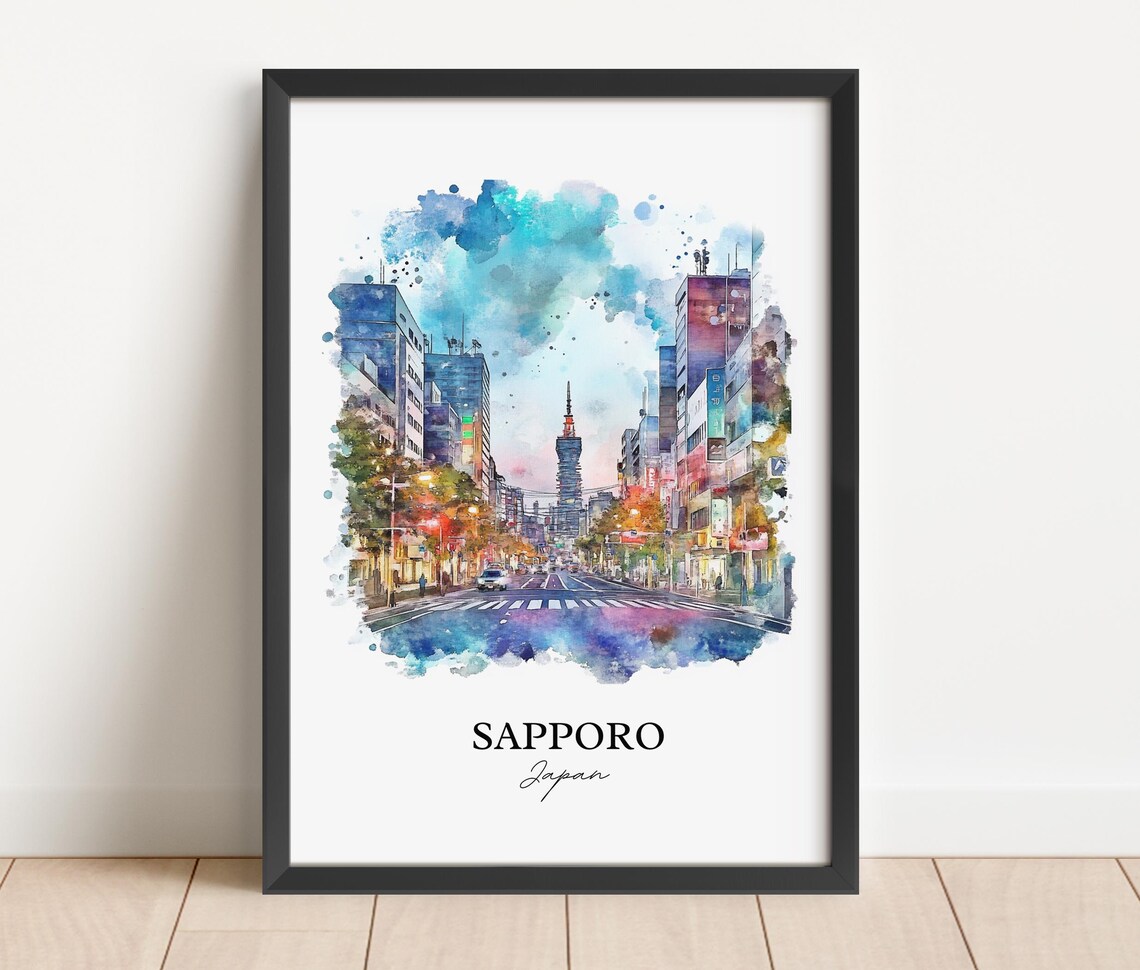 Sapporo Japan Watercolor City Street Tower Landmark View Poster - Image 2