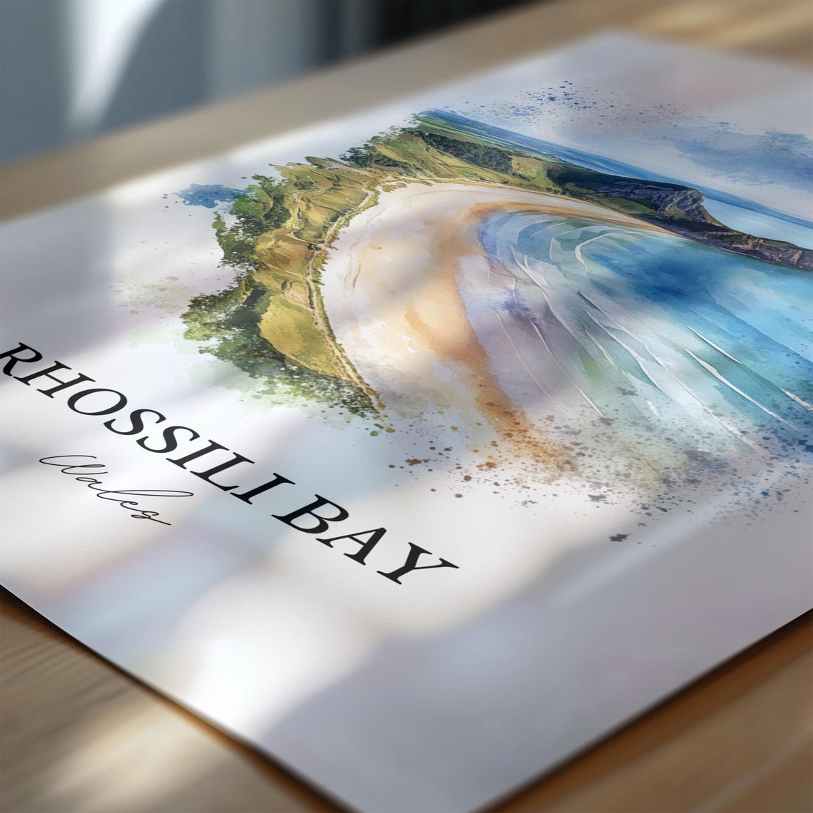 Rhossili Bay Watercolor Travel Poster, South Wales - Image 6