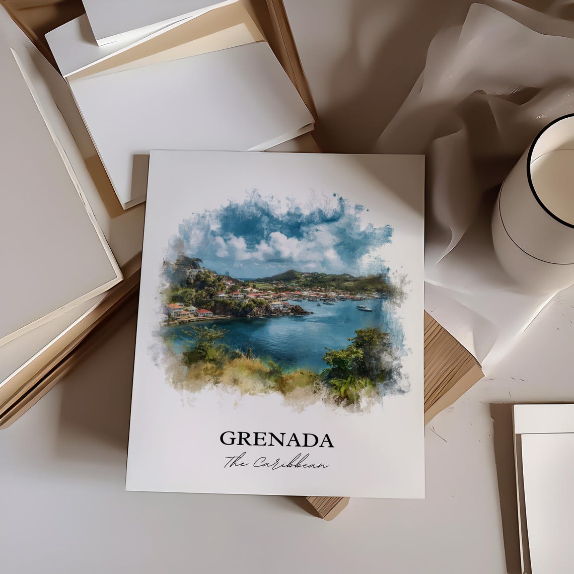 Grenada Watercolor Travel Poster, Caribbean Art - Image 2