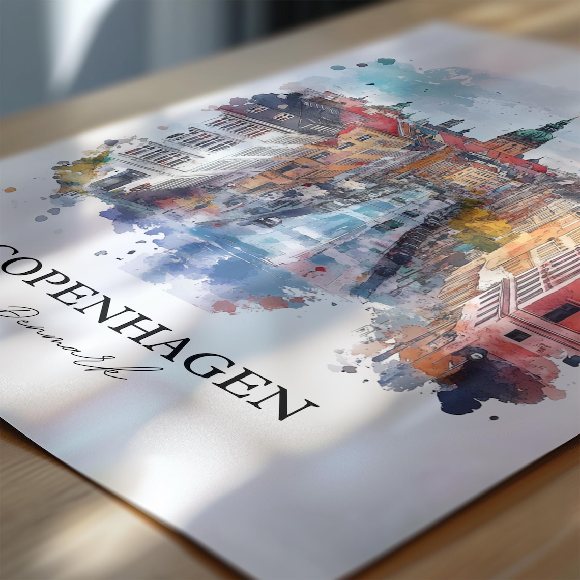 Copenhagen Denmark Watercolor Historic Street Scene Travel Poster - Image 6