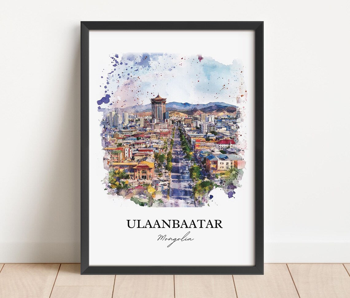 Ulaanbaatar Mongolia Watercolor Capital City Skyline Panorama Poster - Image 2
