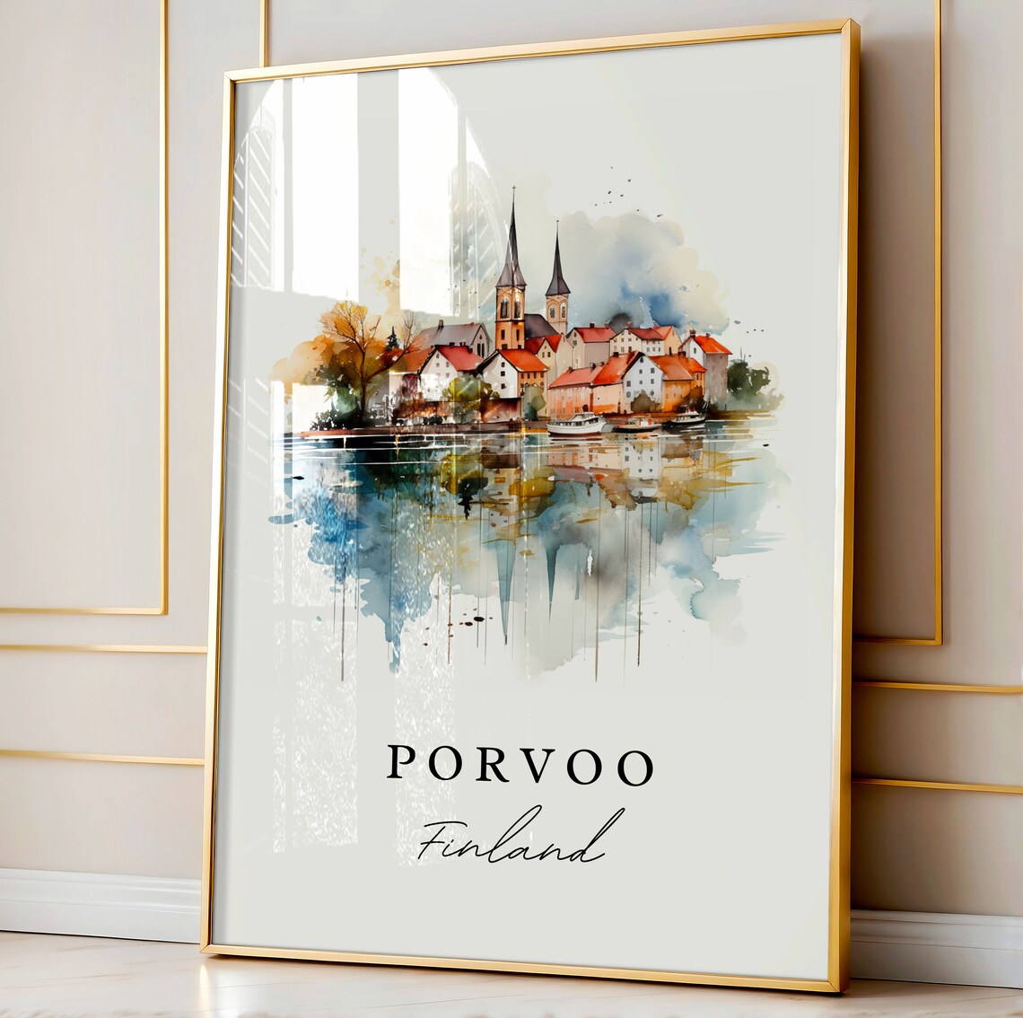 Porvoo Finland Riverside Old Town Church Watercolor Travel Poster - Image 4