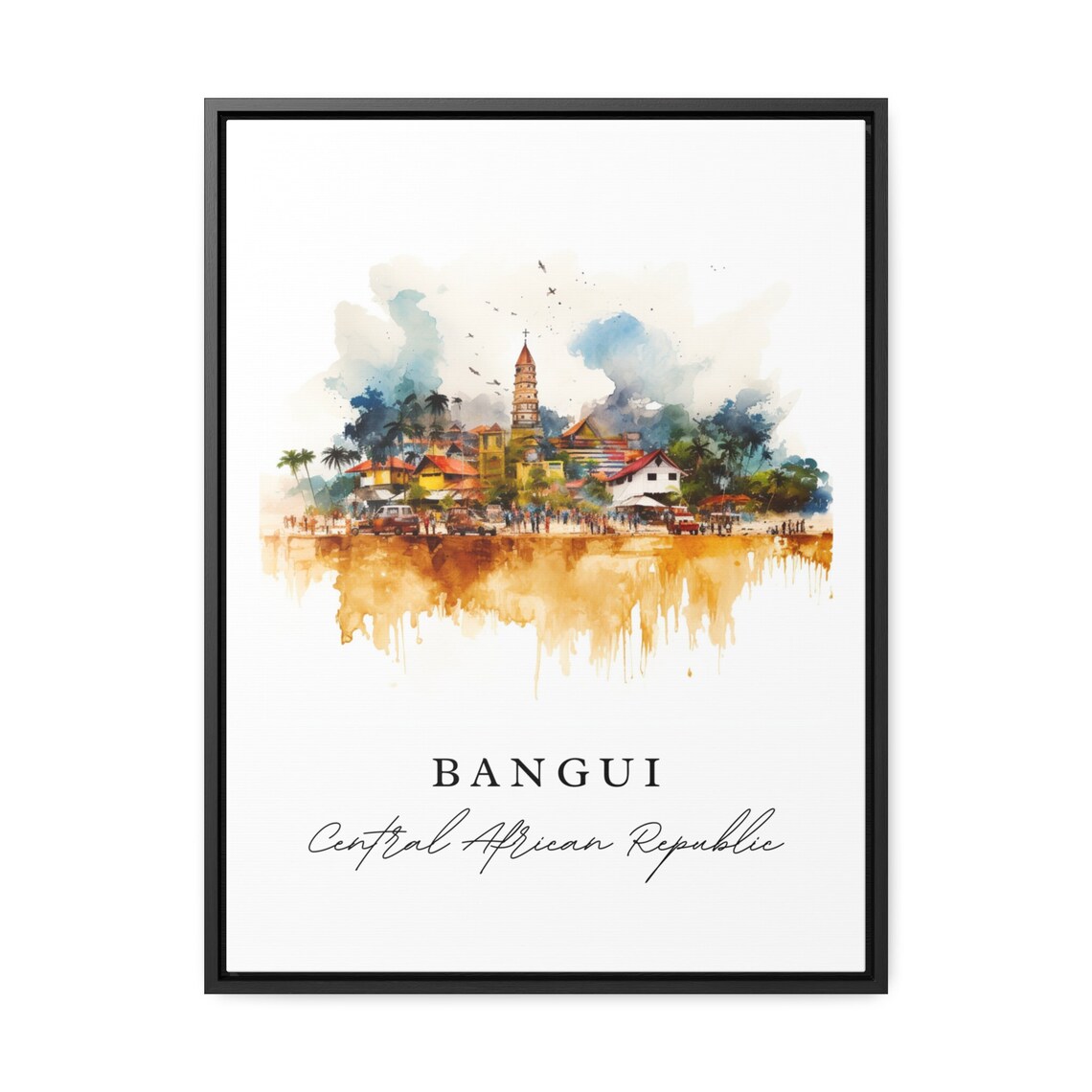Bangui Central African Republic Cityscape Watercolor Travel Poster - Image 2