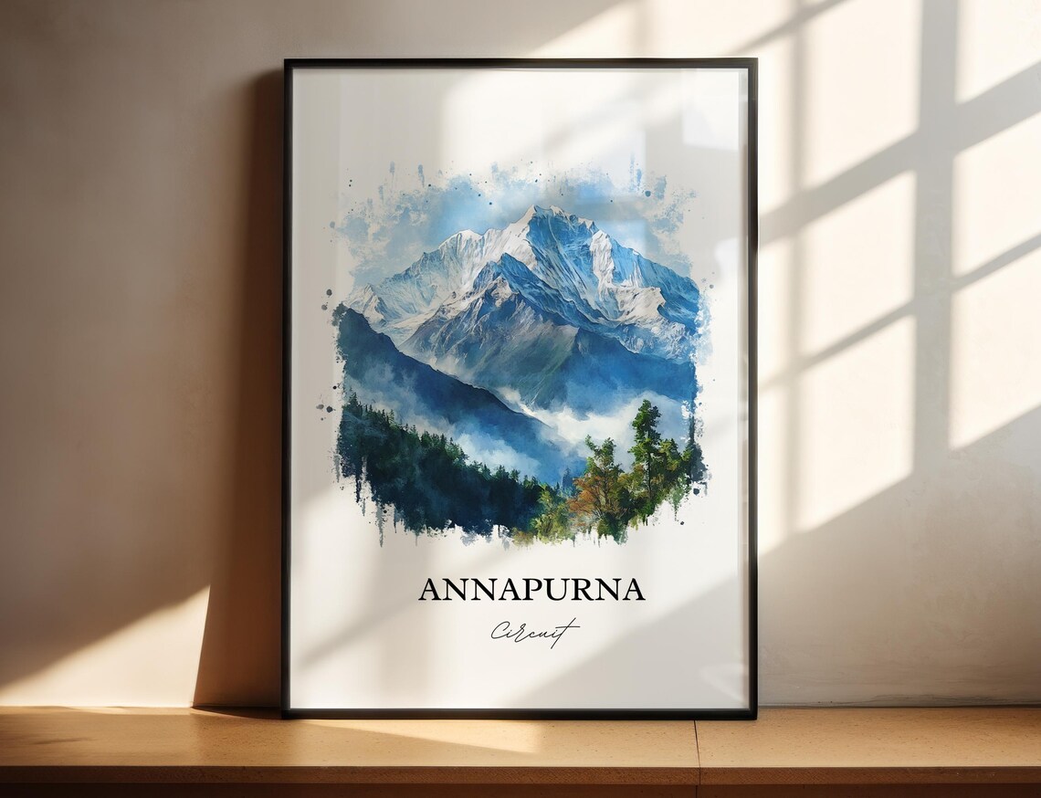 Annapurna Circuit Nepal Watercolor Snow Peak Trekking Travel Poster