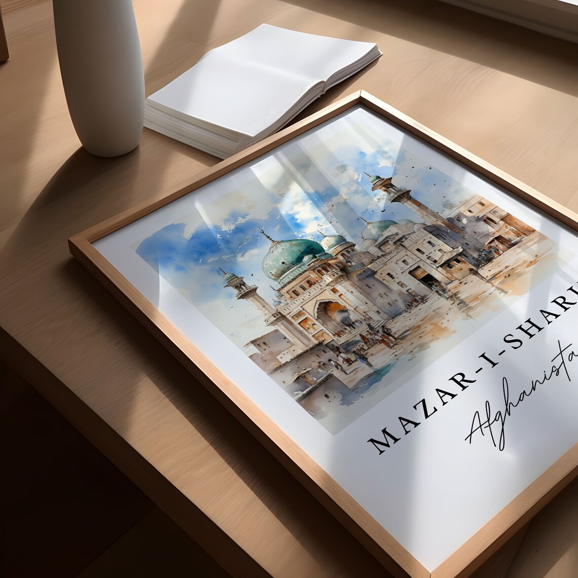 Mazar I Sharif Afghanistan Watercolor Blue Mosque Domes Minarets Poster - Image 6