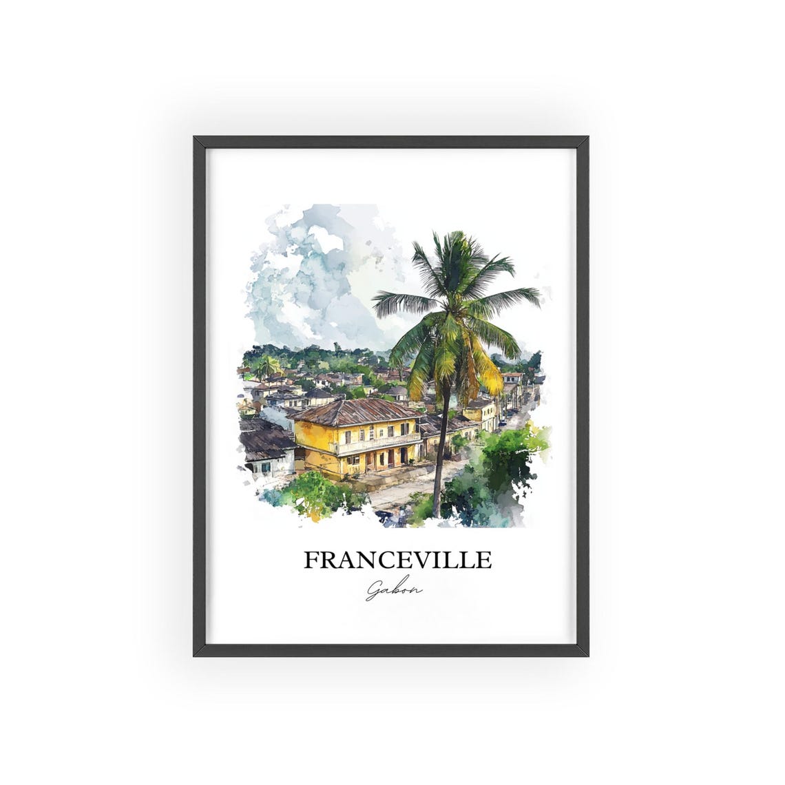 Franceville Gabon African Watercolor Town Palm Tree Art Poster - Image 2