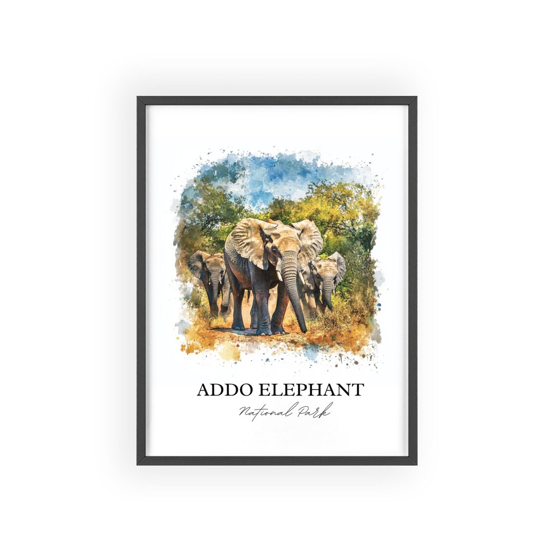 Addo Elephant National Park Herd Watercolor Safari Travel Poster