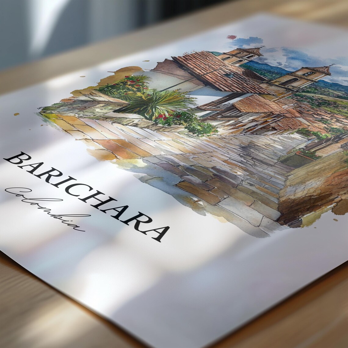Barichara Colombia Cobblestone Street Watercolor Travel Poster - Image 6