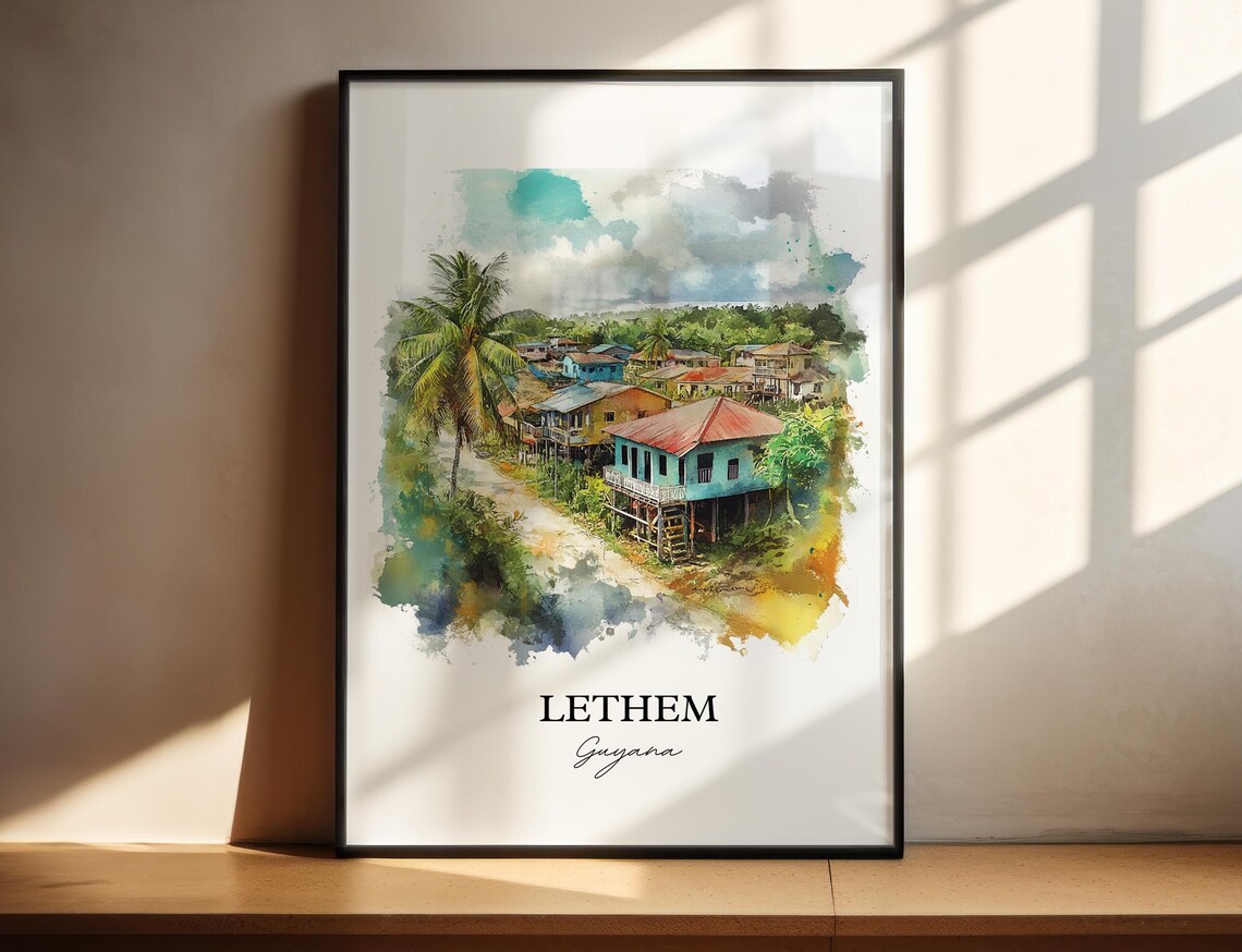 Lethem Guyana Watercolor Stilt Houses Village Tropical Poster