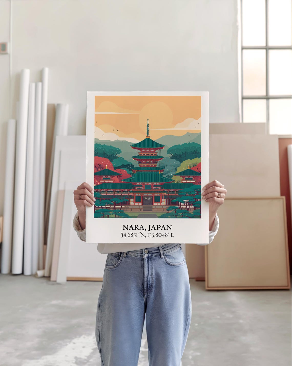 Nara Japan Five Storied Temple Pagoda Autumn Sunset Travel Poster - Image 3