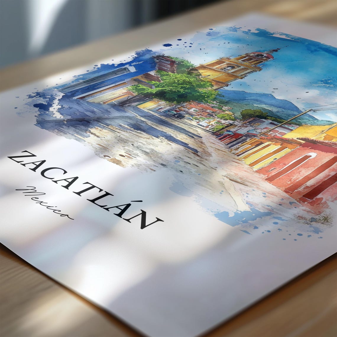 Zacatlan Mexico Watercolor Cobblestone Street Church Tower Poster - Image 6