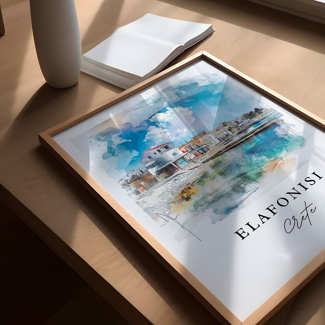 Elafonisi Crete Greece Beach Watercolor Island Travel Poster - Image 5