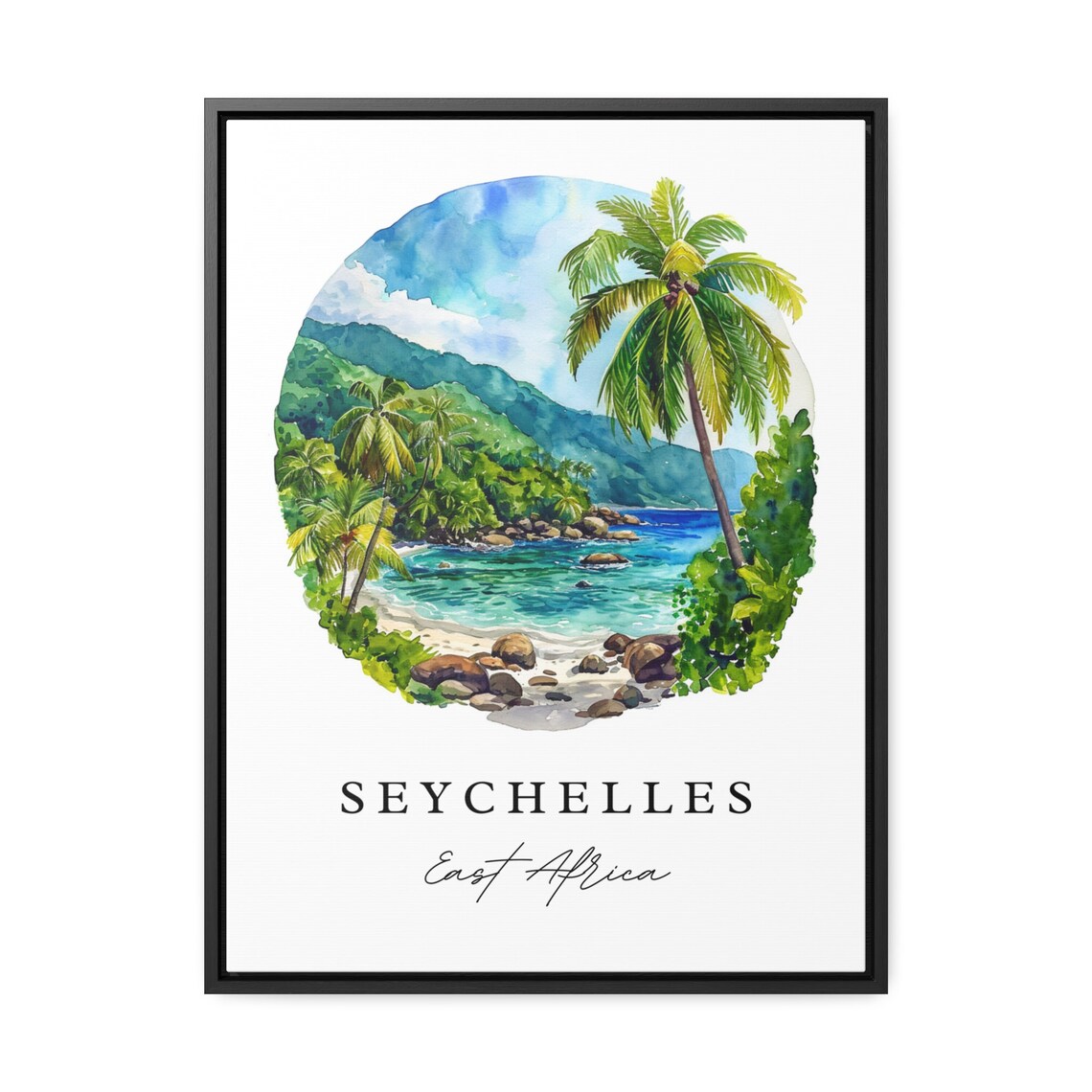 Seychelles East Africa Tropical Beach Palms Watercolor Poster - Image 3