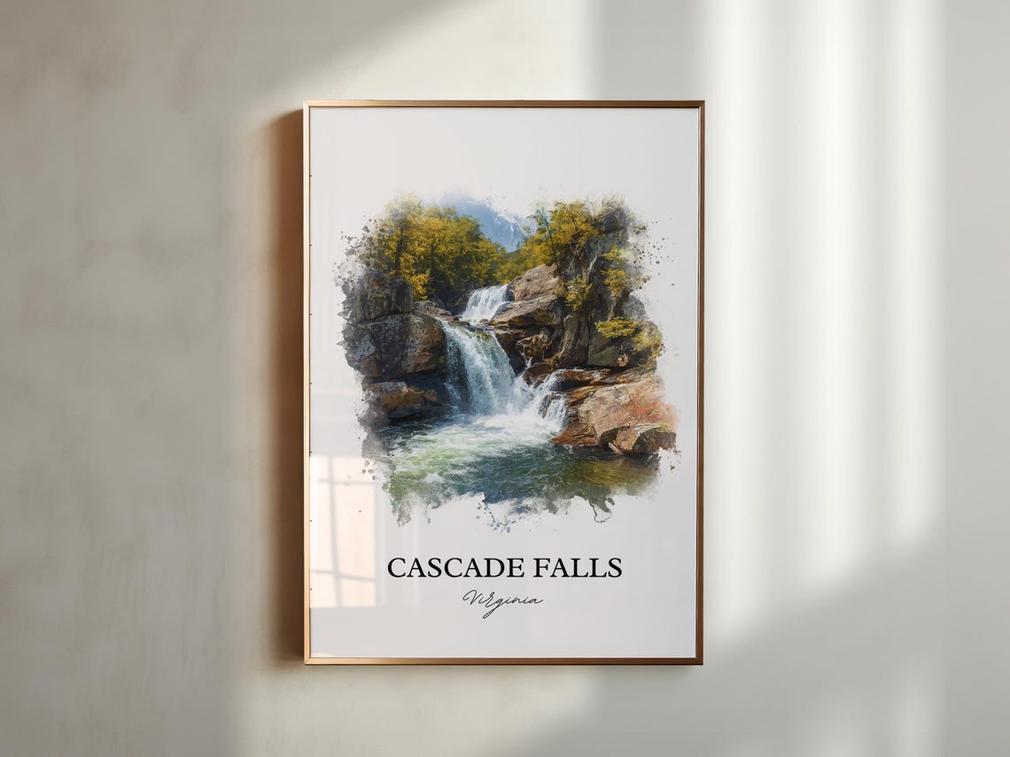 Cascade Falls Virginia Multi Tier Rock Pool Watercolor Poster - Image 5