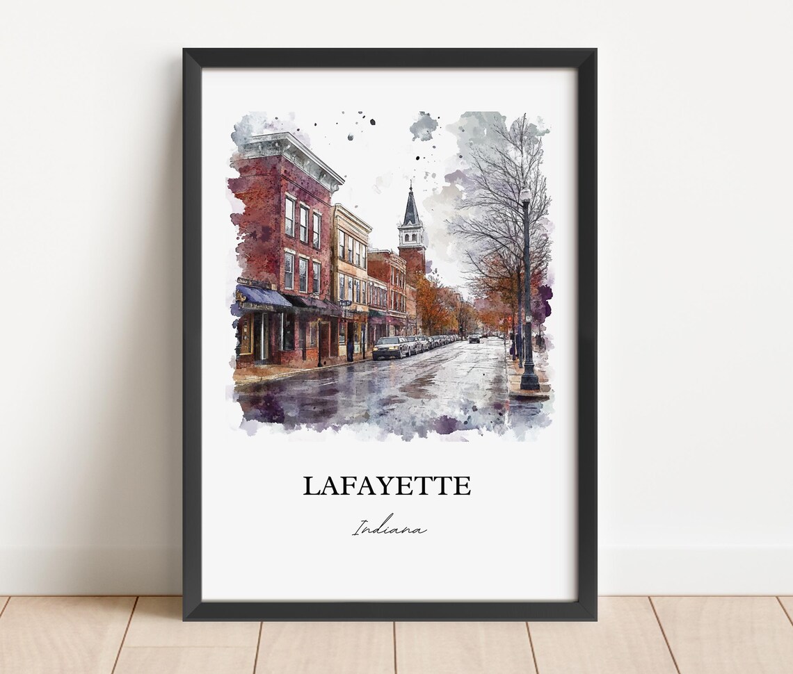 Lafayette Indiana Watercolor Travel Poster, Tippecanoe County - Image 4
