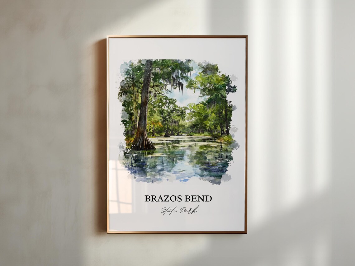 Brazos Bend State Park Texas Cypress Swamp Watercolor Travel Poster - Image 3