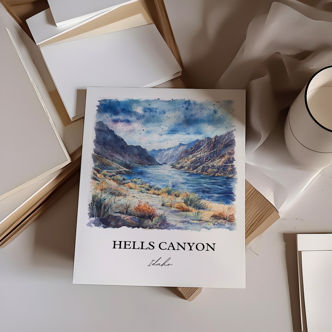 Hells Canyon Idaho River Gorge Watercolor Canyon Landscape Poster - Image 3