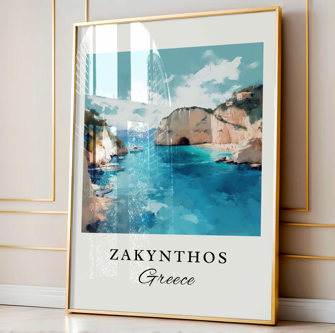 Zakynthos Greece Ionian Island Cliffs Watercolor Travel Poster
