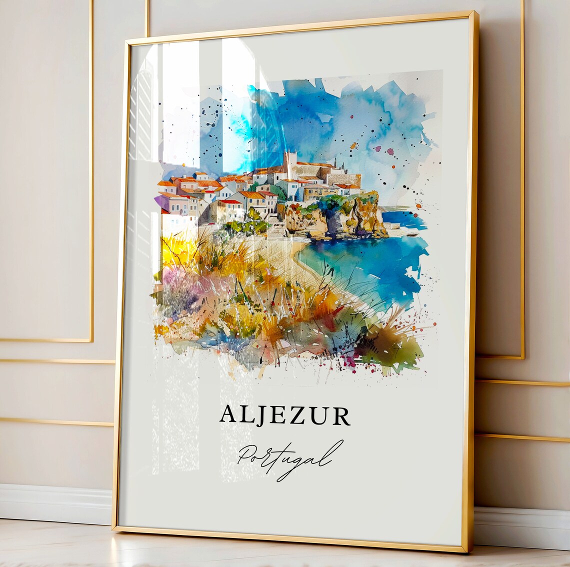 Aljezur Portugal Cliffside Old Town Watercolor Coastal Travel Poster - Image 4