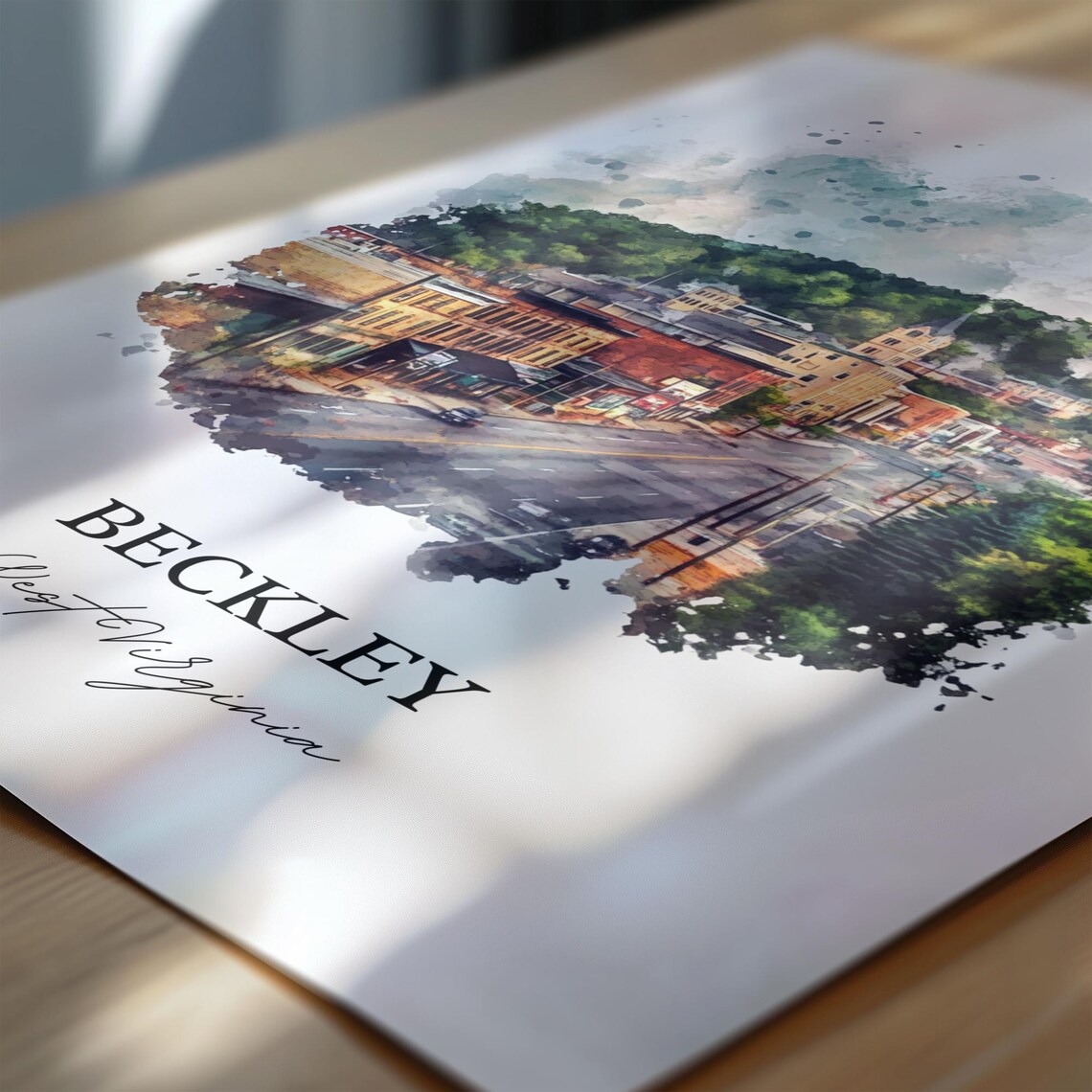 Beckley West Virginia Watercolor Downtown Street Church Steeple Poster - Image 6