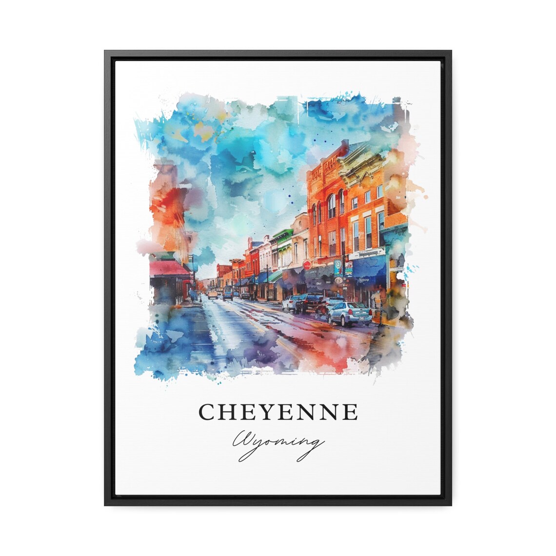 Cheyenne Wyoming Historic Downtown Street Watercolor City Poster - Image 3