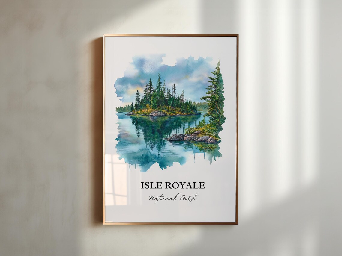 Isle Royale National Park Michigan Watercolor Island Lake Poster - Image 3